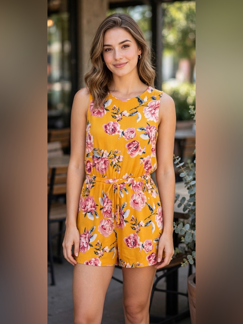 Floral Yellow Jumpsuit Dress